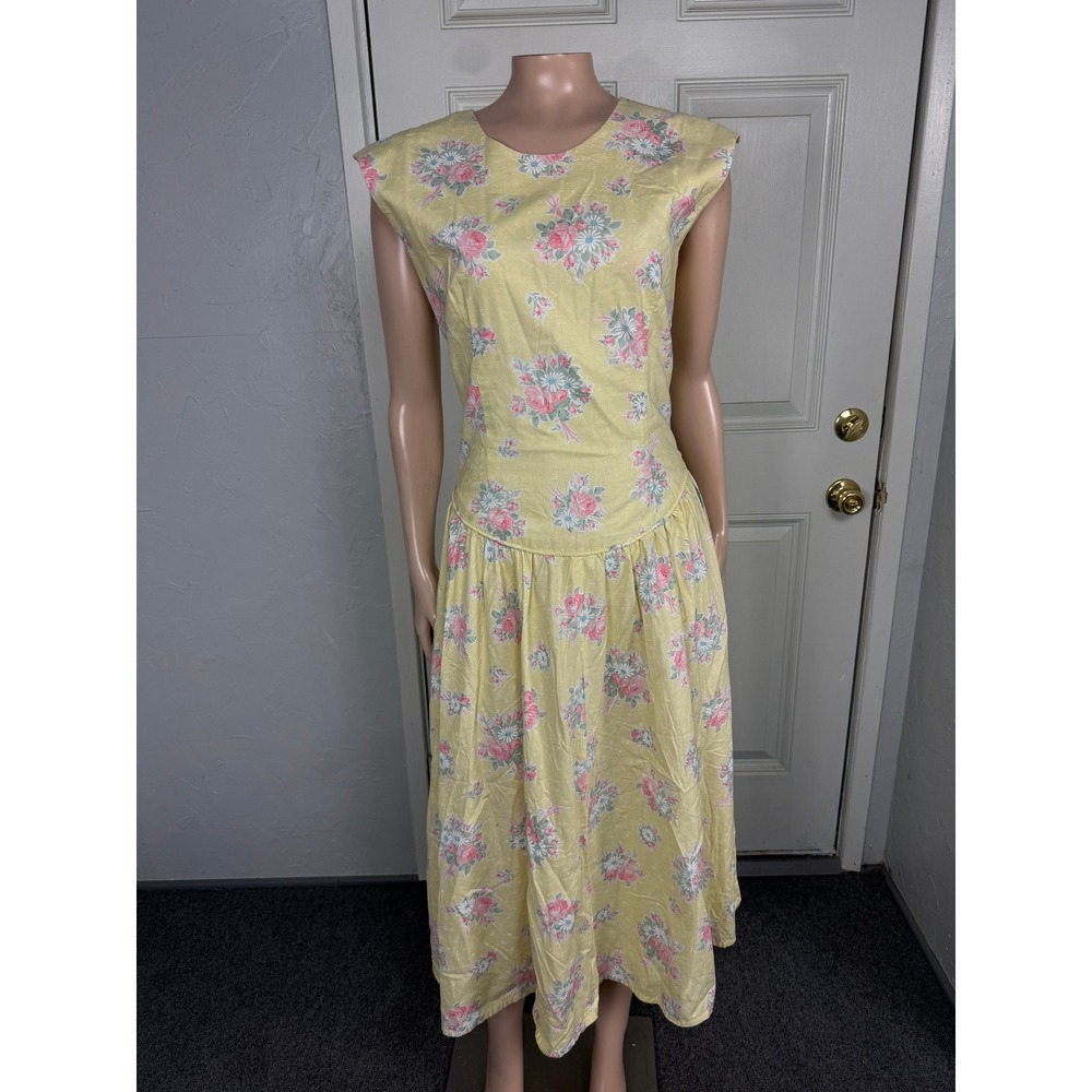 Vintage 90s Dress Cottage Open Back Bohemian Floral Cotton Cottagecore L3-13